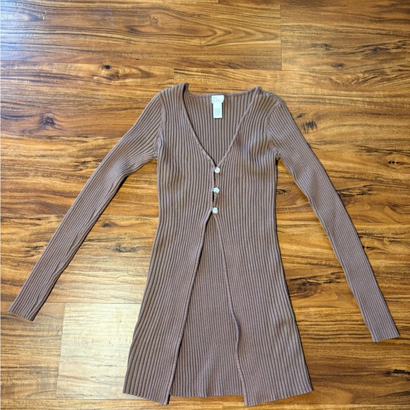 Brown Ribbed Cardigan - Picture 2 of 7